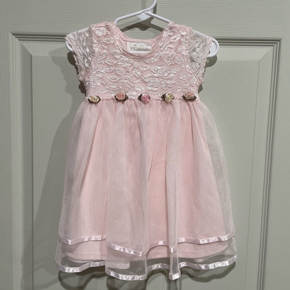 Pink and White Ruffled Babydoll Dress with Flutter Sleeves